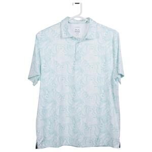 JOS. A. BANK Traveler Polo Shirt L Mint Green Leaf Print Short Sleeve Stretch